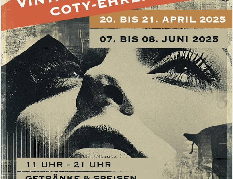 Plakat für den 1. Vintage- und Kunstmarkt auf dem ehemaligen Coty-Areal in Köln Bickendorf.